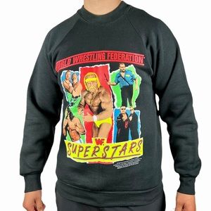 Vintage 90s World Wrestling Federation SUPERSTARS Black Sweatshirt Large Hulk